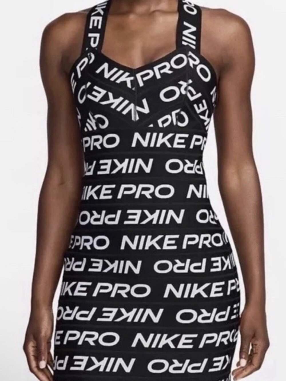 NEW $120 Nike PRO All Over Logo Bandage Dress Black - Women Size S FZ6990-010